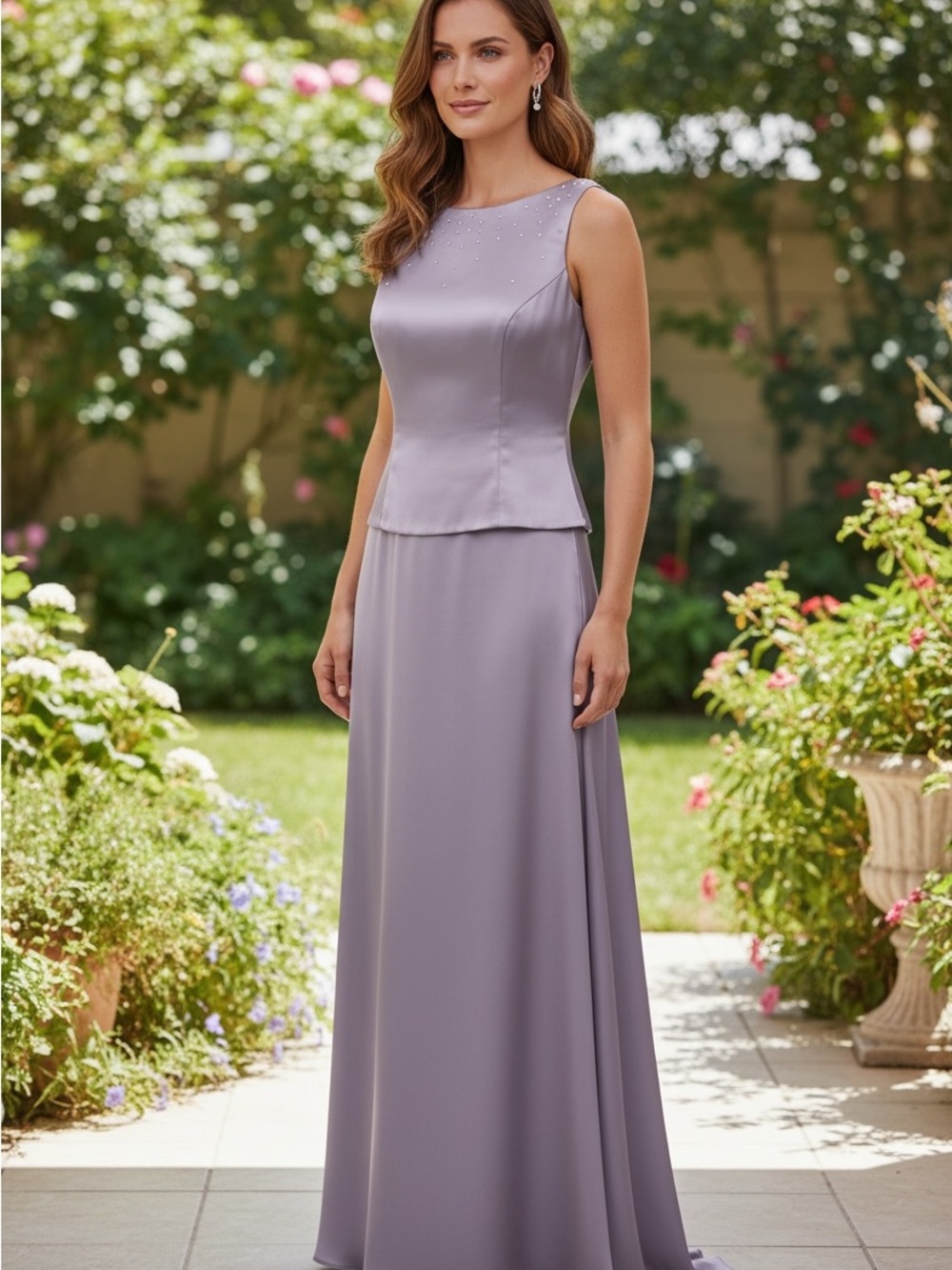 Bari Jay Lavender Sleeveless Maxi Gown with Beaded Neckline Sz‎ 7/8